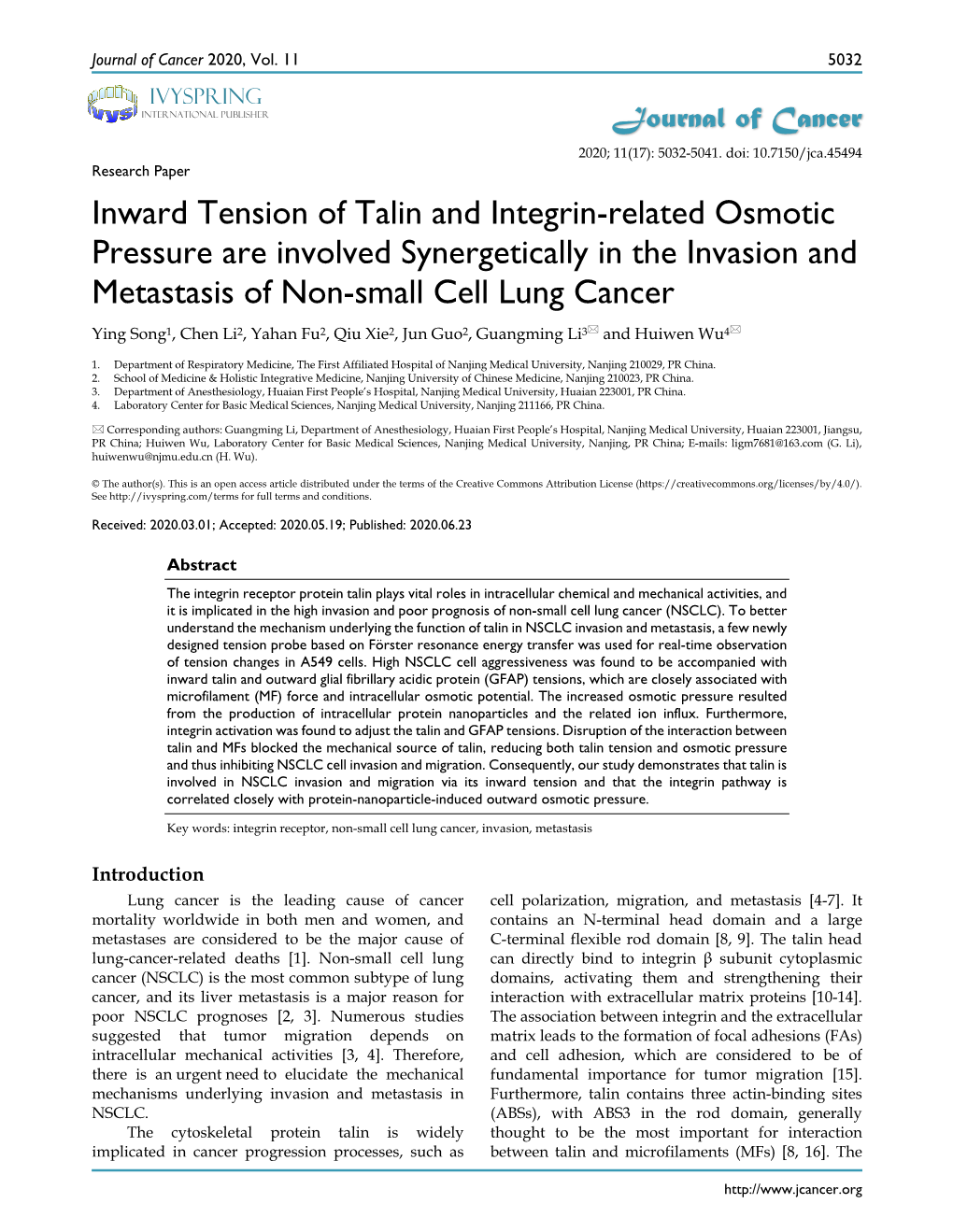 Inward Tension of Talin and Integrin-Related Osmotic Pressure