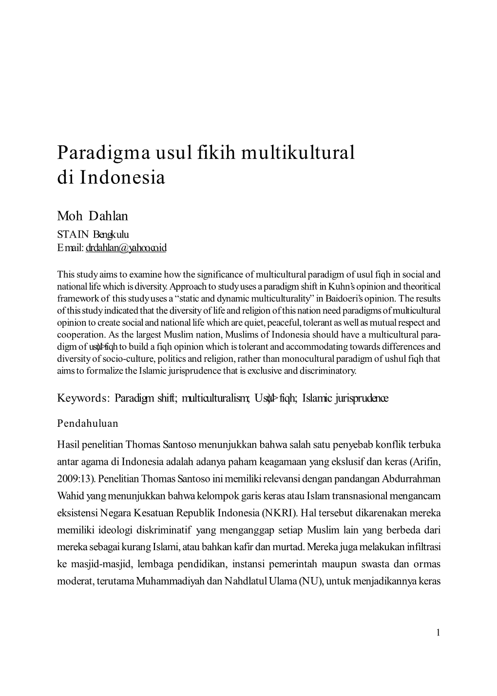 Paradigma Usul Fikih Multikultural Di Indonesia