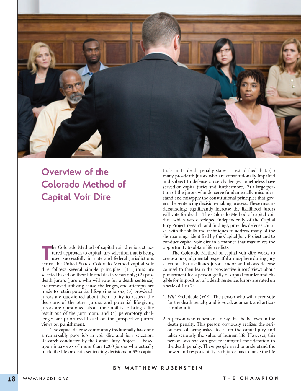 Overview of the Colorado Method of Capital Voir Dire