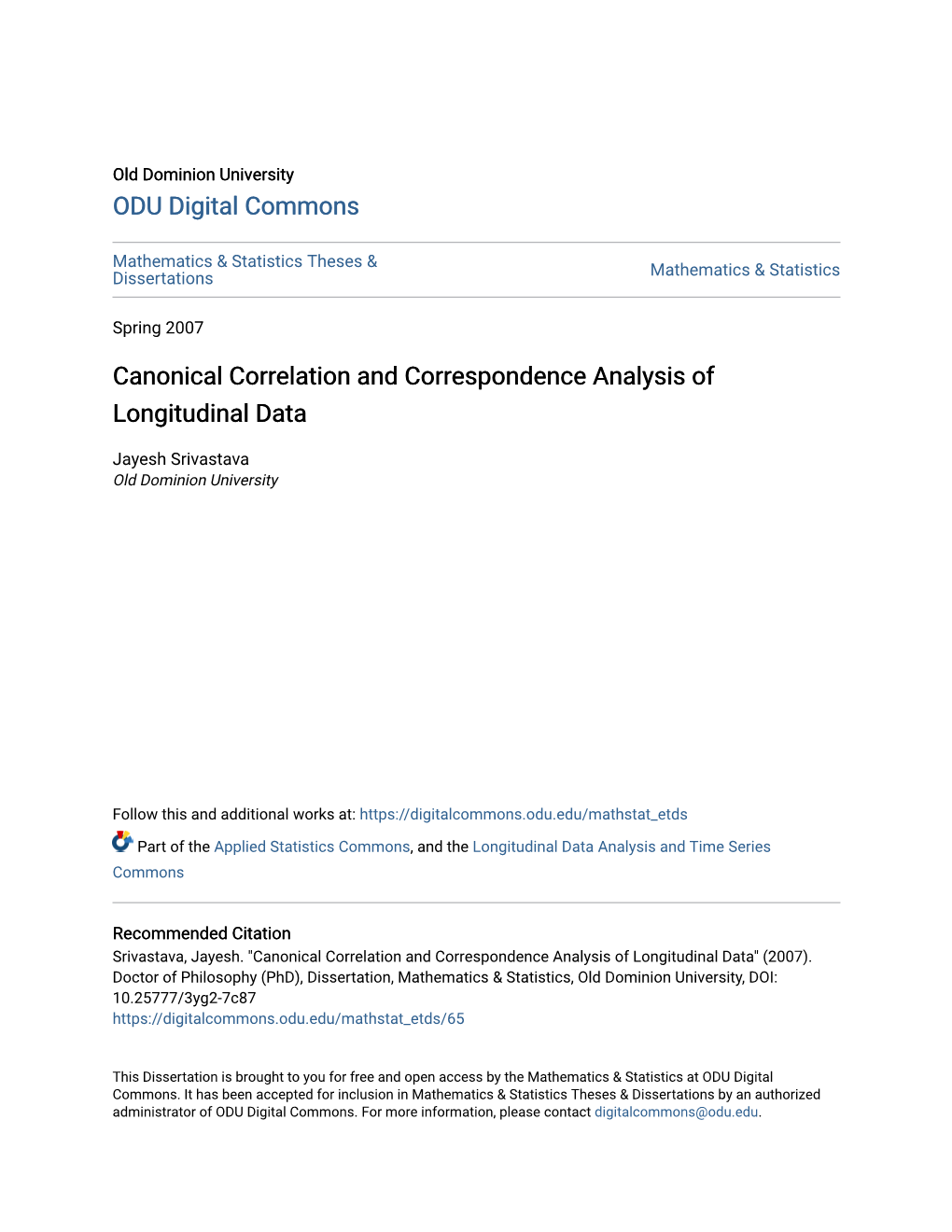 Canonical Correlation and Correspondence Analysis of Longitudinal Data