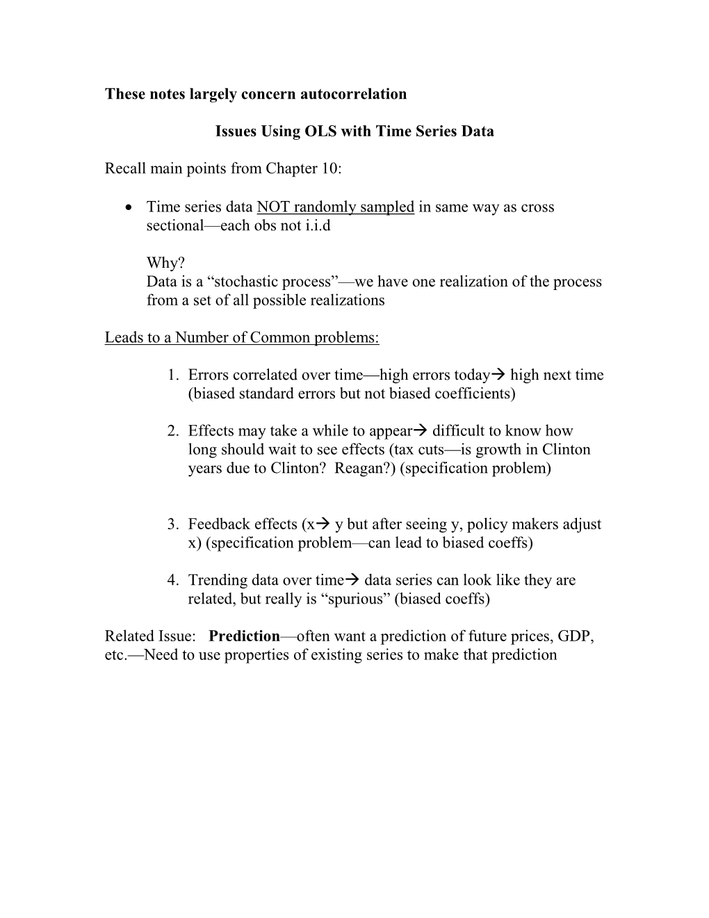 Issues Using OLS with Time Series Data