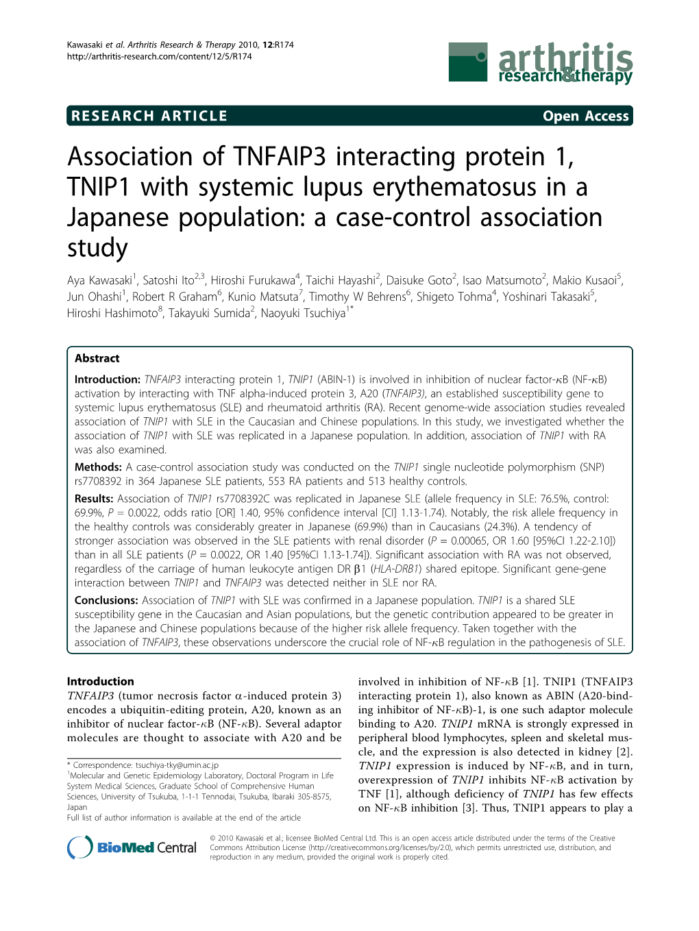 Association of TNFAIP3 Interacting Protein 1, TNIP1 with Systemic