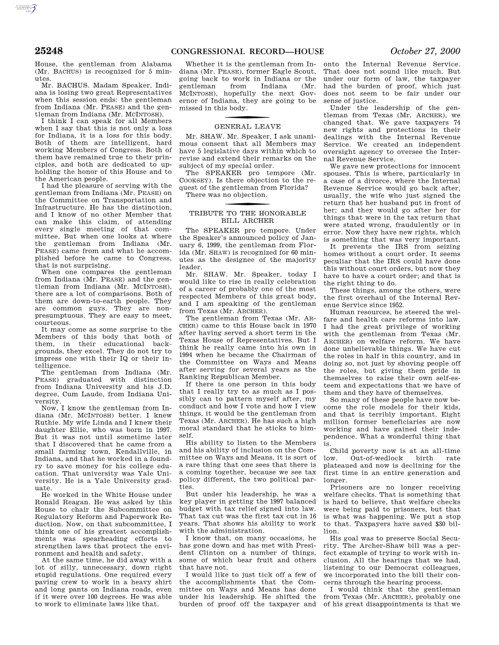 CONGRESSIONAL RECORD—HOUSE October 27, 2000 House, the Gentleman from Alabama Whether It Is the Gentleman from In- Onto the Internal Revenue Service