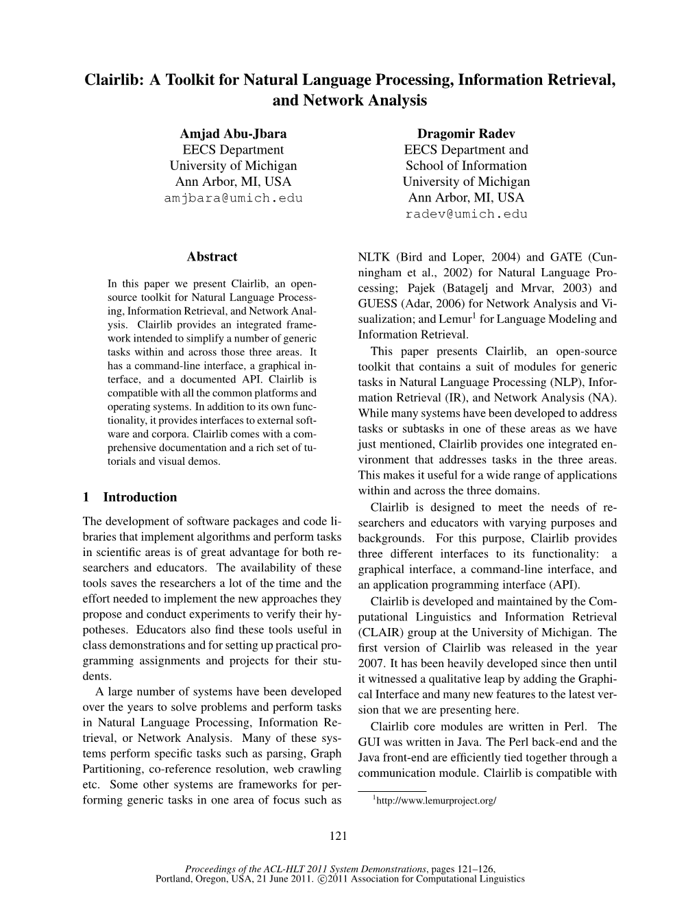 A Toolkit for Natural Language Processing, Information Retrieval, and Network Analysis