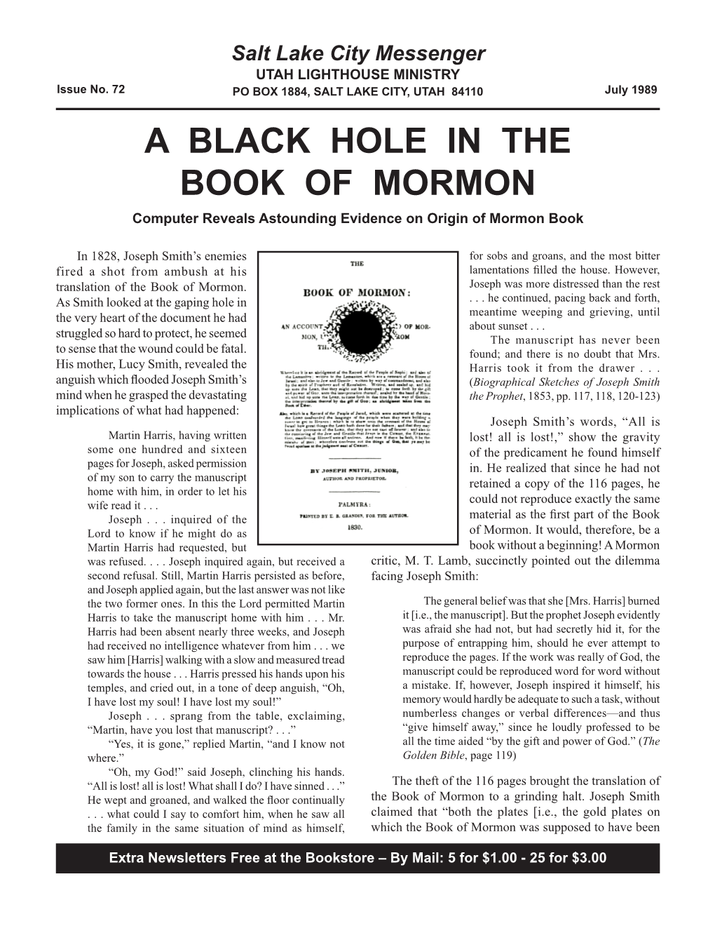 A BLACK HOLE in the BOOK of MORMON Computer Reveals Astounding Evidence on Origin of Mormon Book