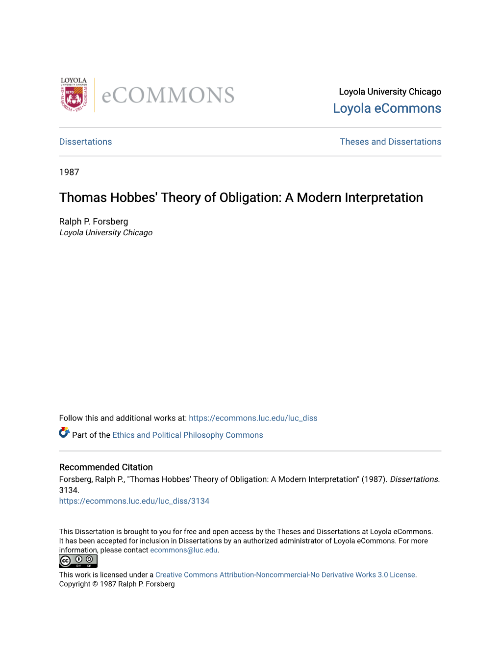 Thomas Hobbes' Theory of Obligation: a Modern Interpretation