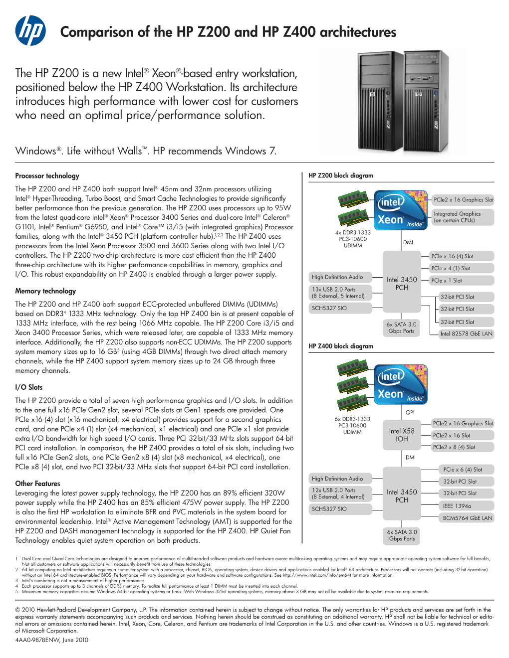 Comparison of the HP Z200 and HP Z400 Architectures