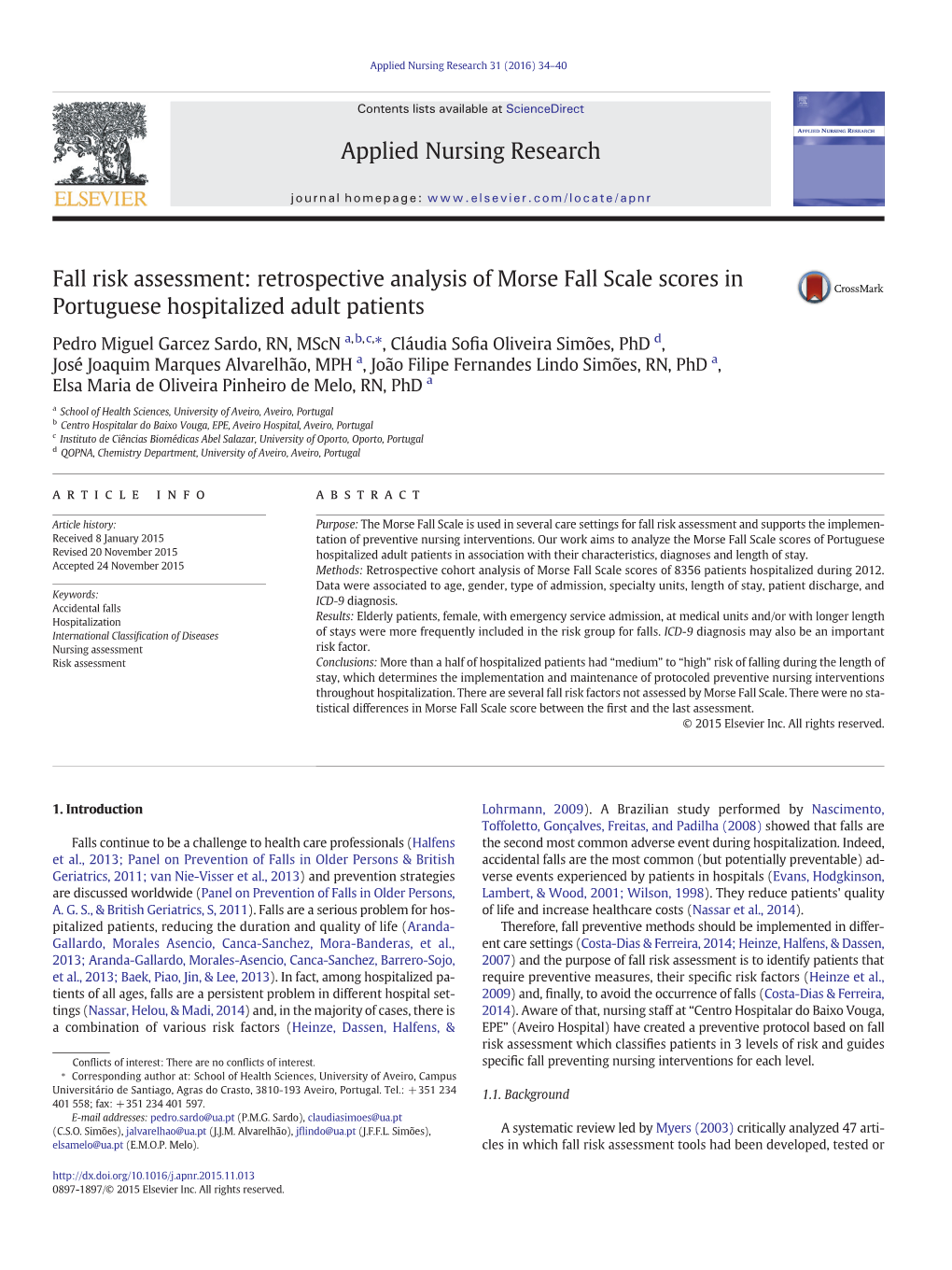 Fall Risk Assessment: Retrospective Analysis of Morse Fall Scale Scores in Portuguese Hospitalized Adult Patients