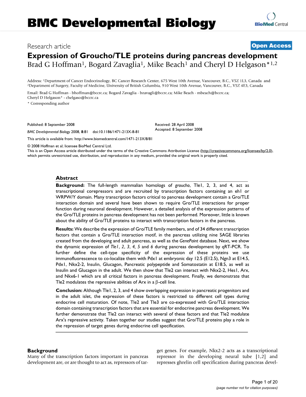 BMC Developmental Biology Biomed Central