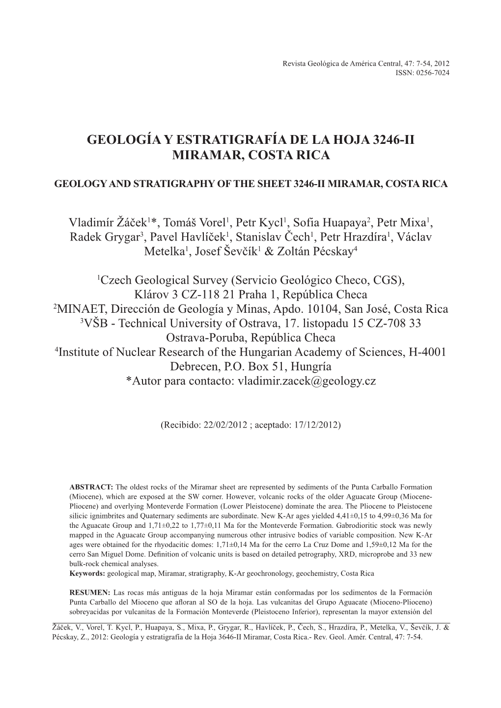 Geología Y Estratigrafía De La Hoja 3246-Ii Miramar, Costa Rica