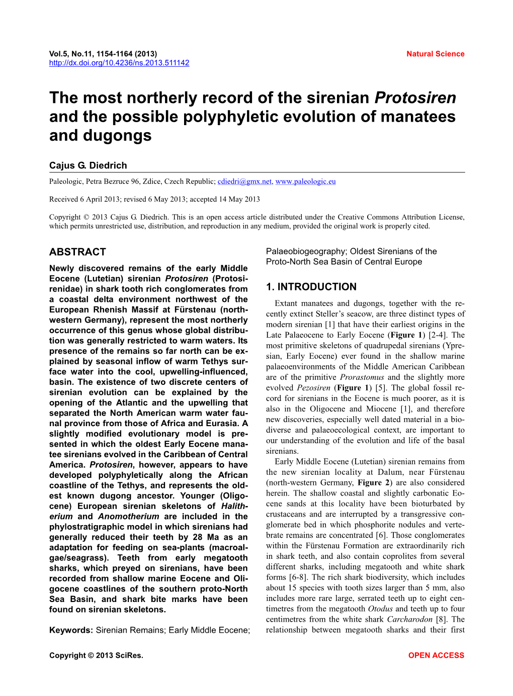 The Most Northerly Record of the Sirenian Protosiren and the Possible Polyphyletic Evolution of Manatees and Dugongs