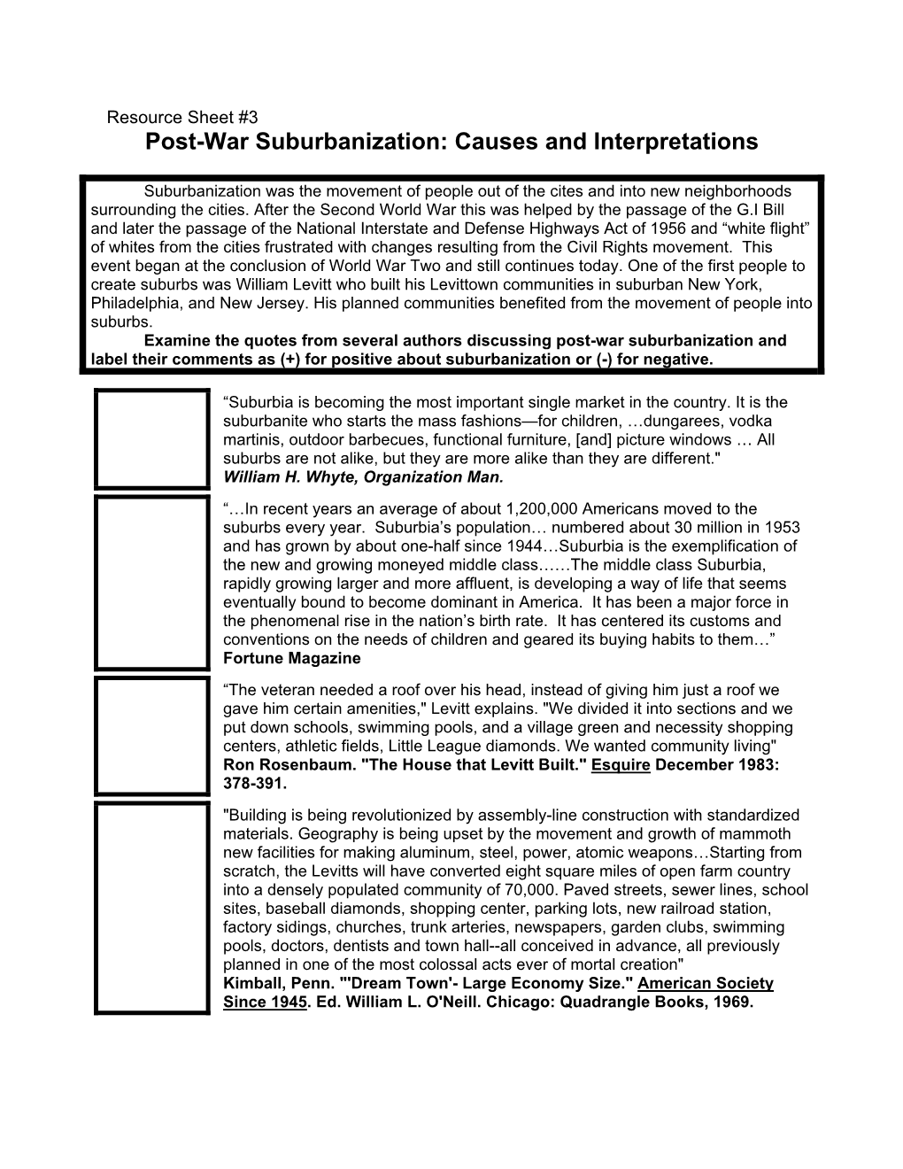 Post-War Suburbanization: Causes and Interpretations