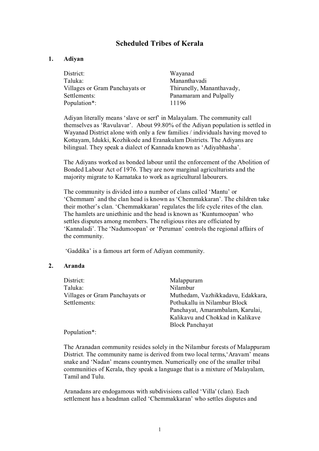 Scheduled Tribes of Kerala