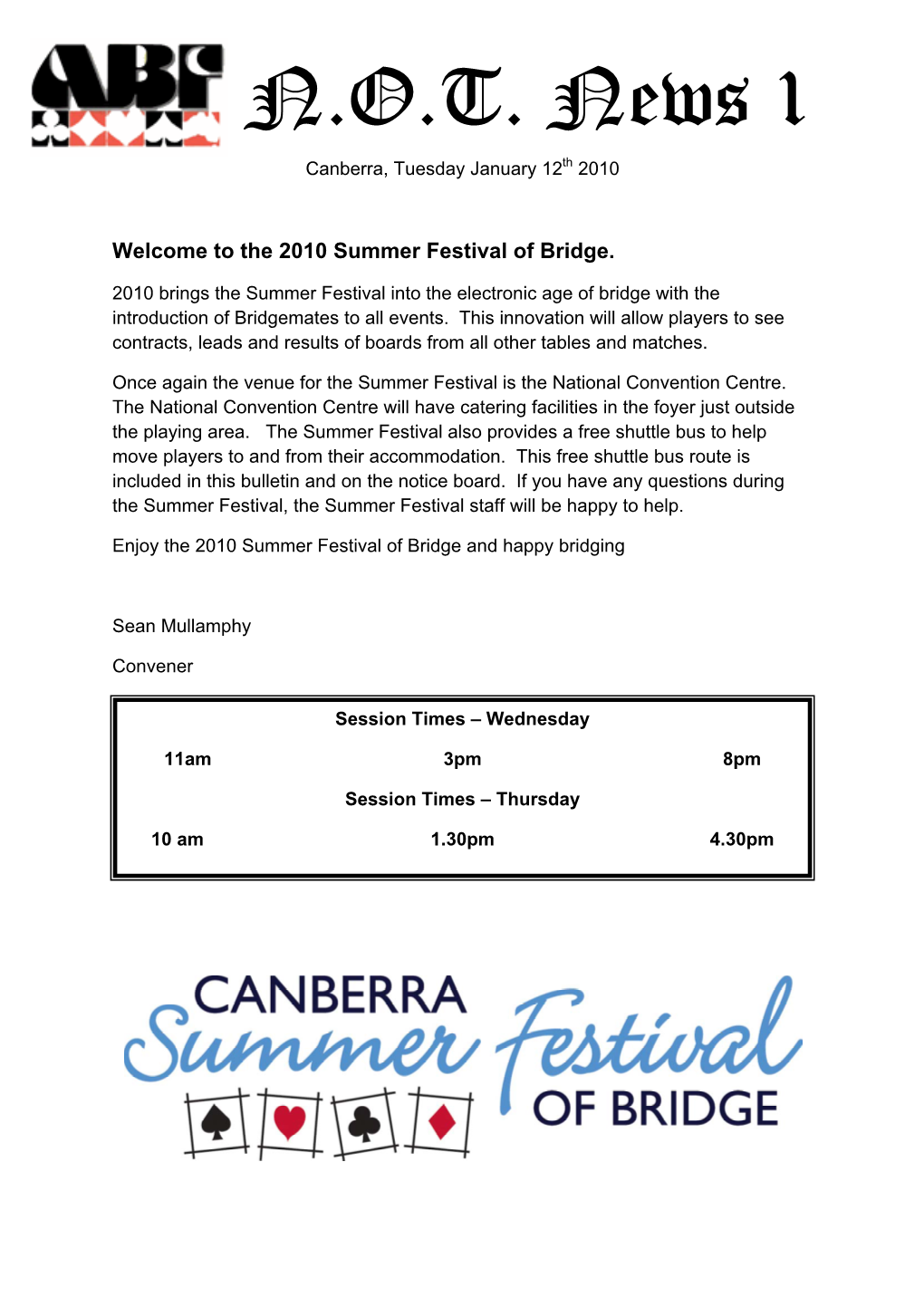Summer Festival of Bridge