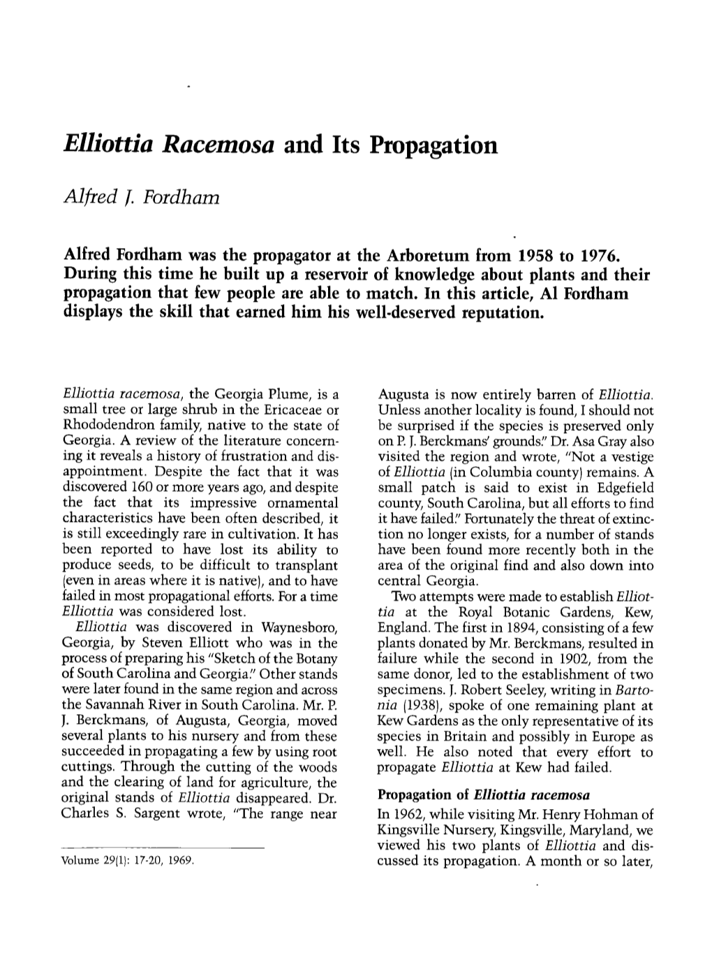 Elliottia Racemosa and Its Propagation