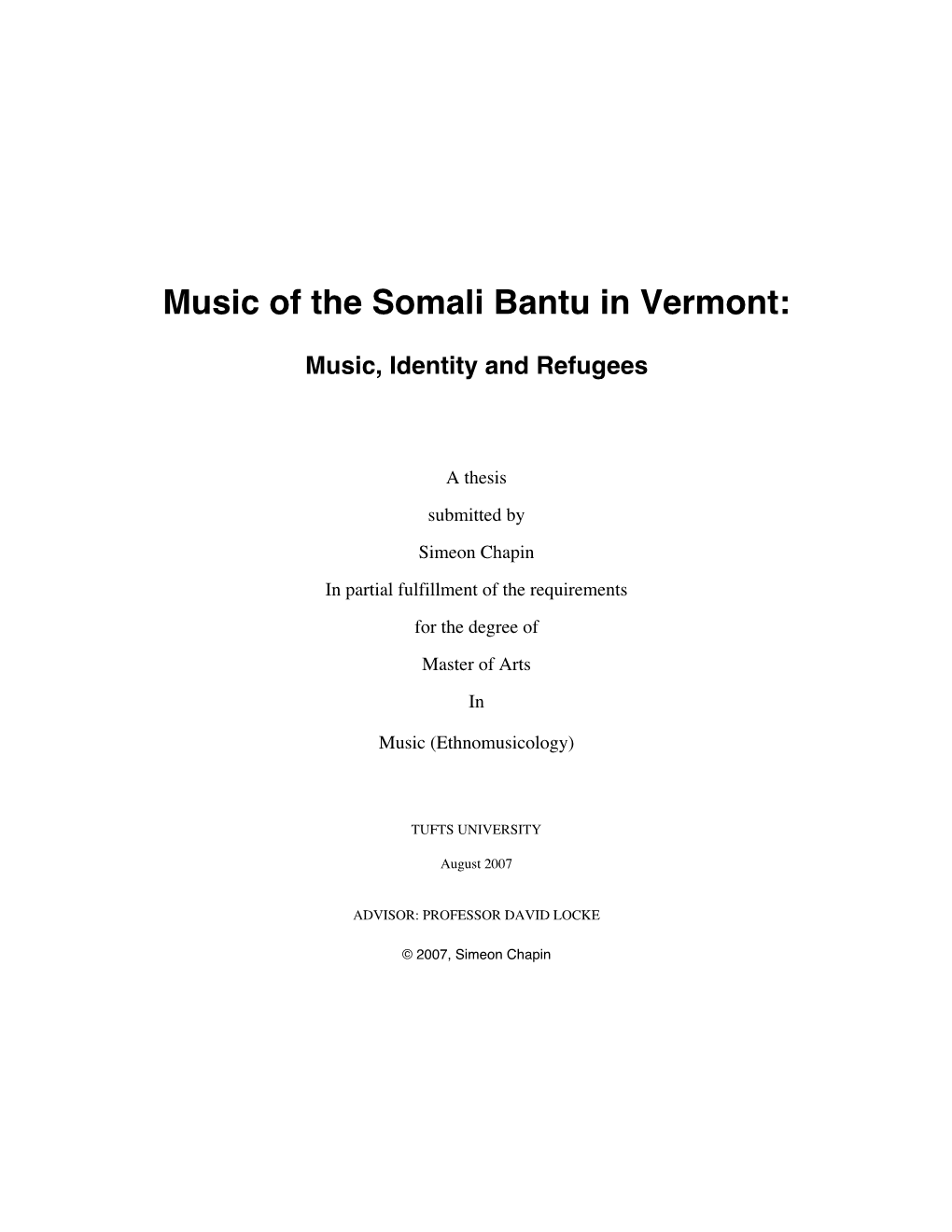 Music of the Somali Bantu in Vermont