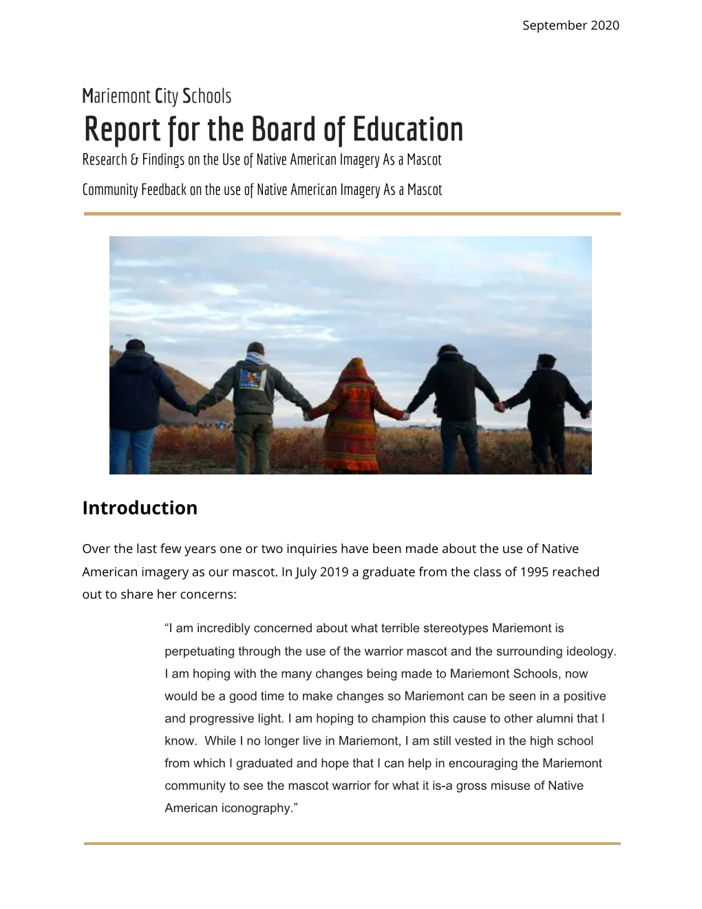 Report for the Board of Education Research & Findings on the Use of Native American Imagery As a Mascot