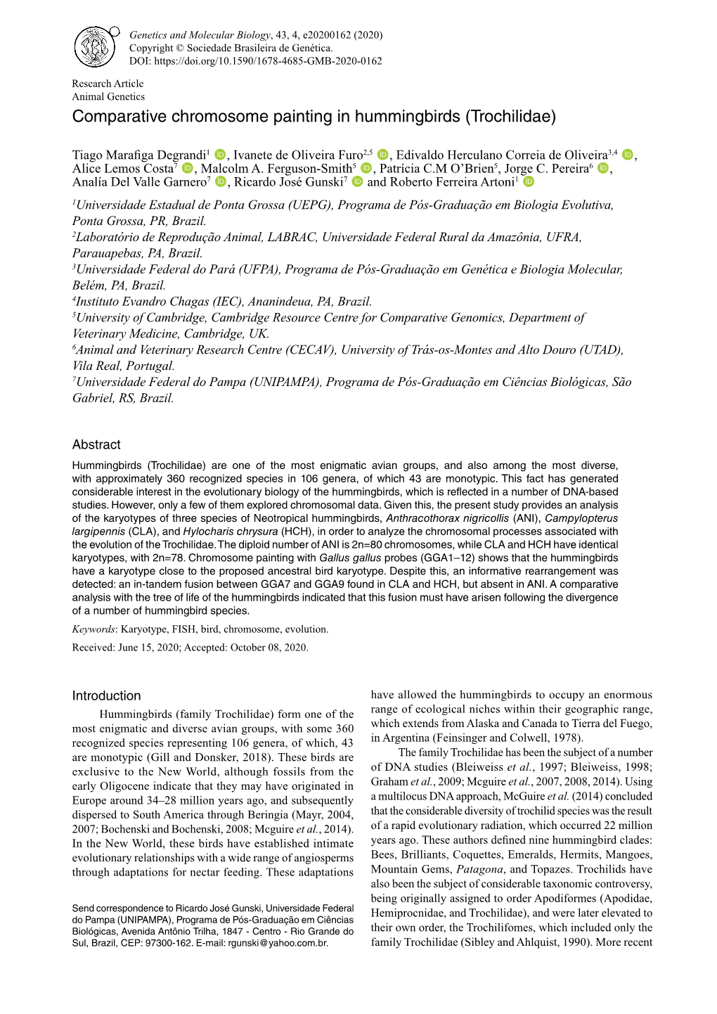 Genetics and Molecular Biology, 43, 4, E20200162 (2020) Copyright © Sociedade Brasileira De Genética