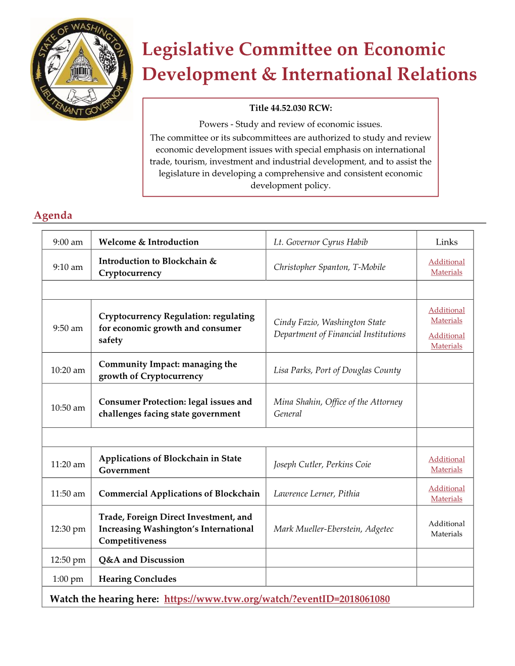 Legislative Committee on Economic Development & International