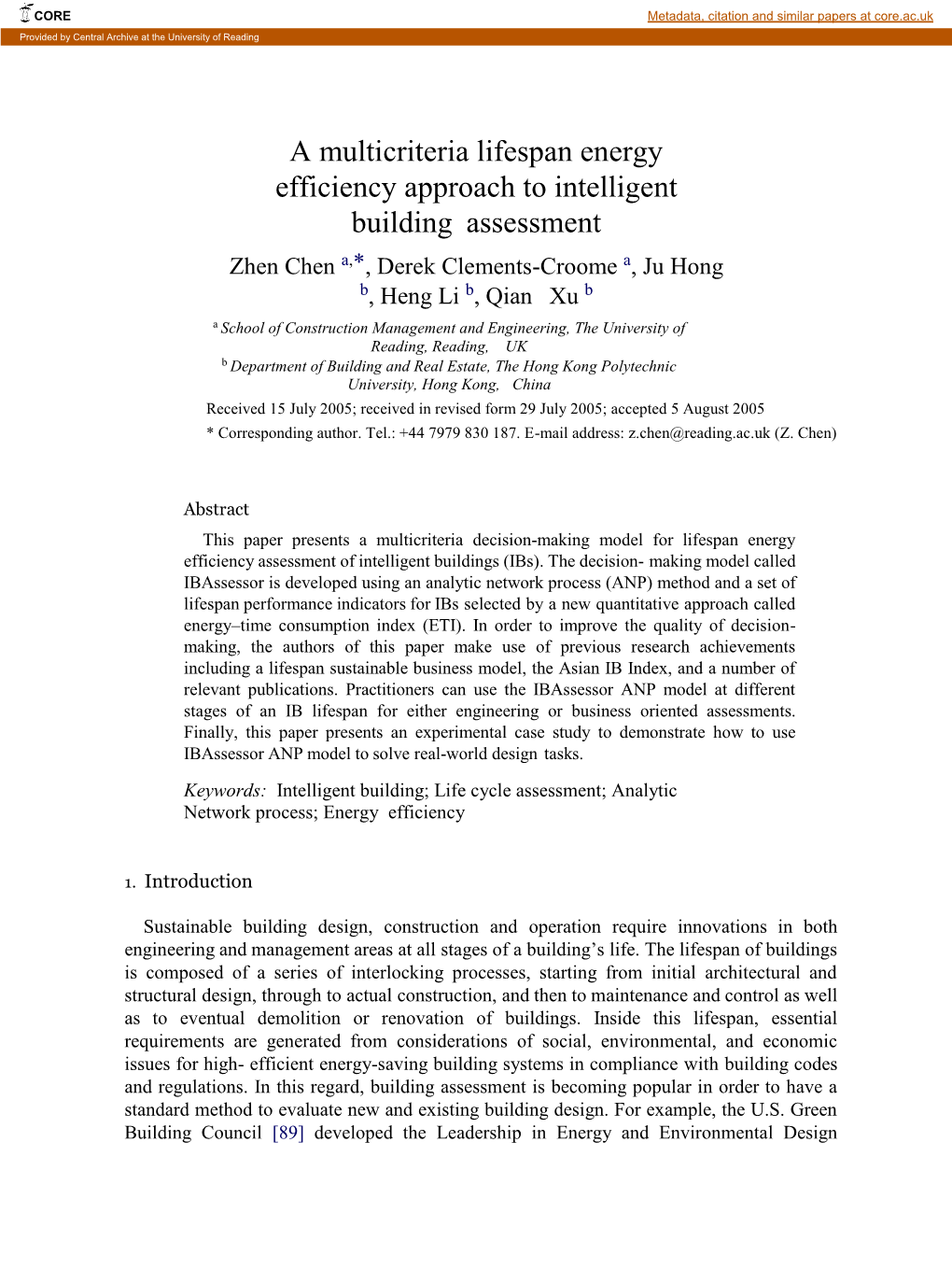 A Multicriteria Lifespan Energy Efficiency Approach to Intelligent