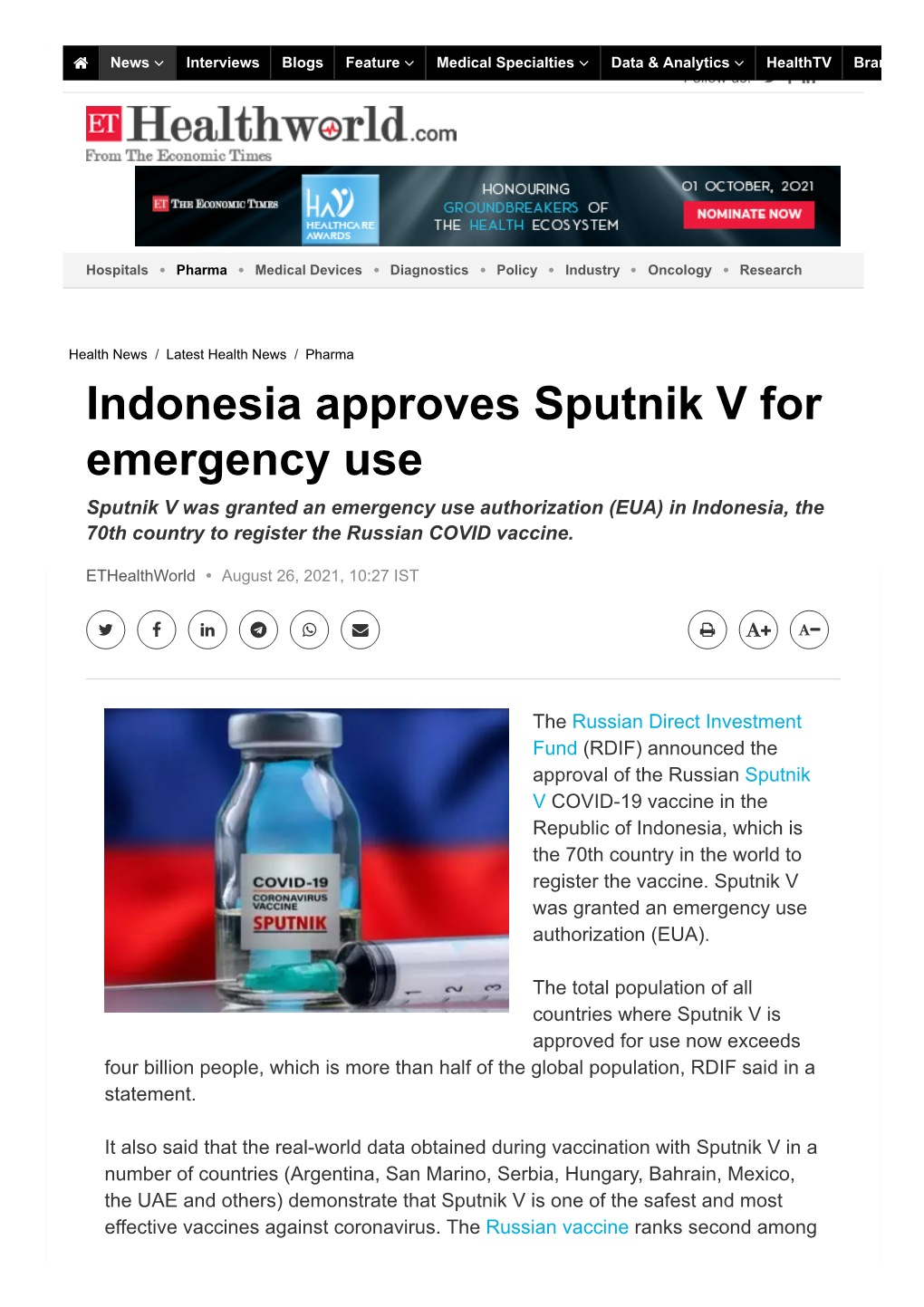 Indonesia Approves Sputnik V for Emergency