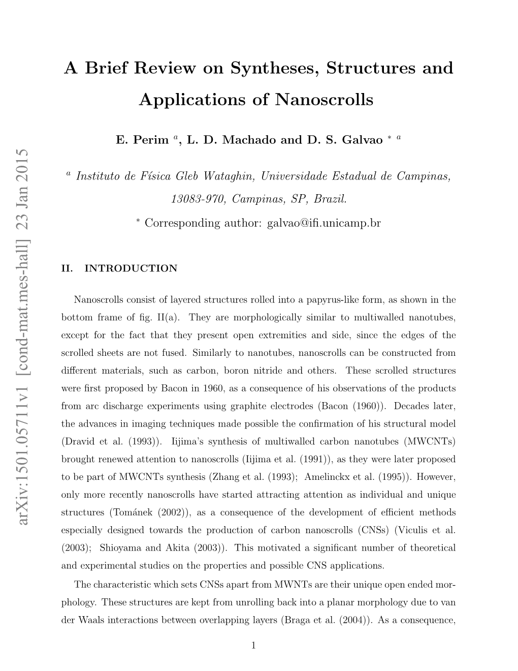 A Brief Review on Syntheses, Structures and Applications of Nanoscrolls