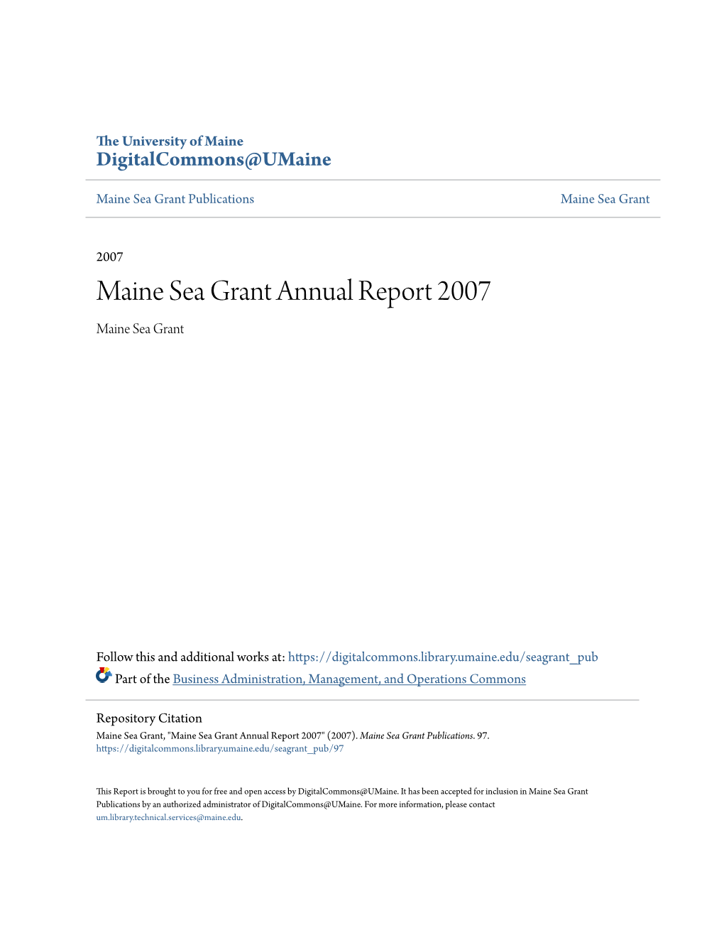 Maine Sea Grant Annual Report 2007 Maine Sea Grant