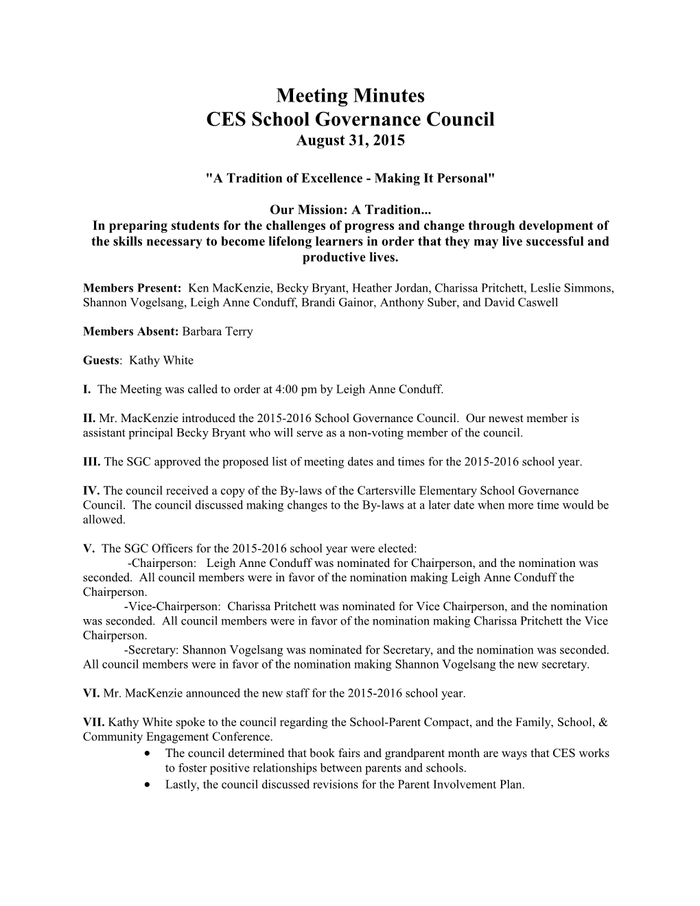 CES School Governance Council