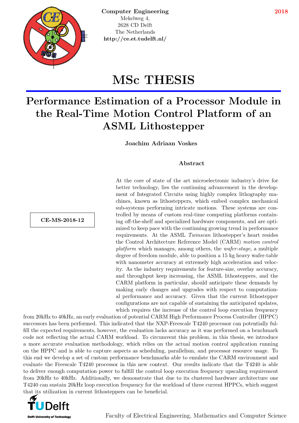 Msc THESIS Performance Estimation of a Processor Module in the Real-Time Motion Control Platform of an ASML Lithostepper