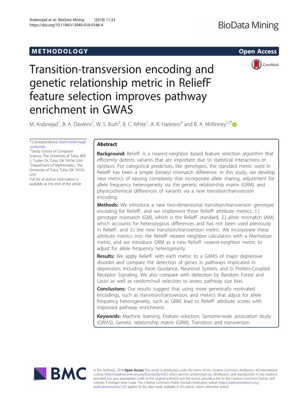 Transition-Transversion Encoding and Genetic Relationship Metric in Relieff Feature Selection Improves Pathway Enrichment in GWAS M