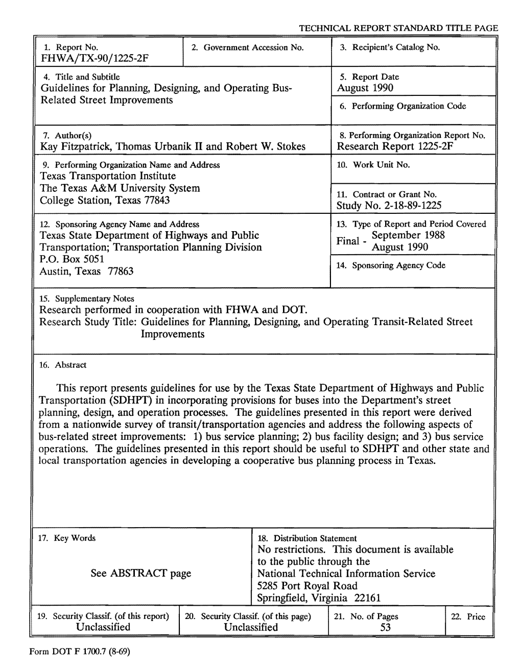 Guidelines for Planning, Designing, and Operating Bus-Related Street Improvements