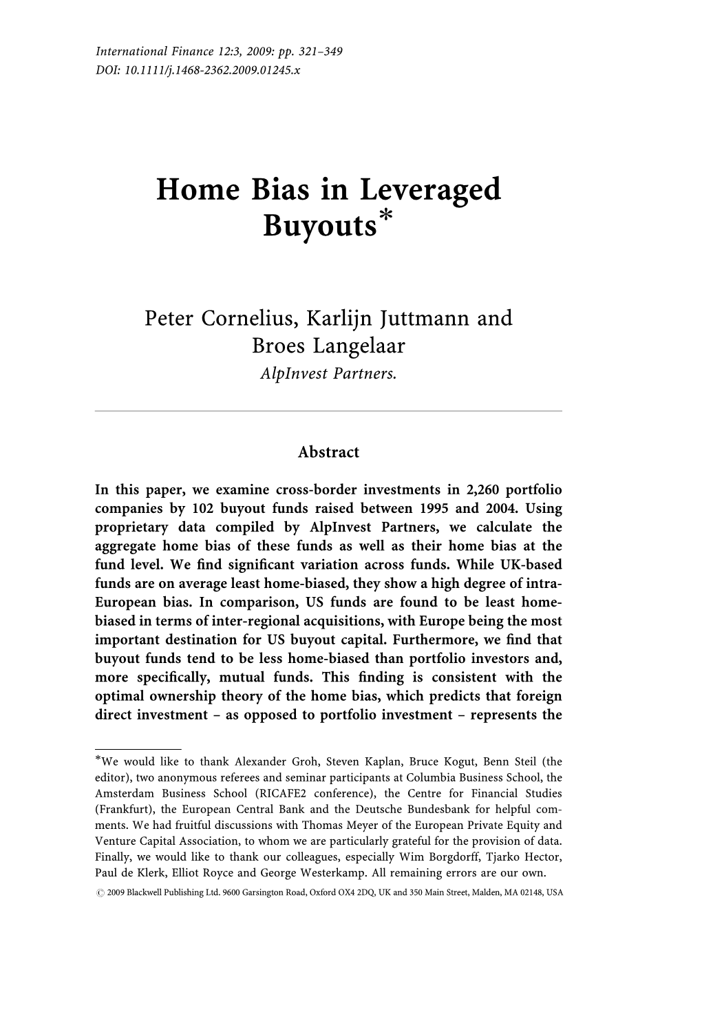 Home Bias in Leveraged Buyoutsã