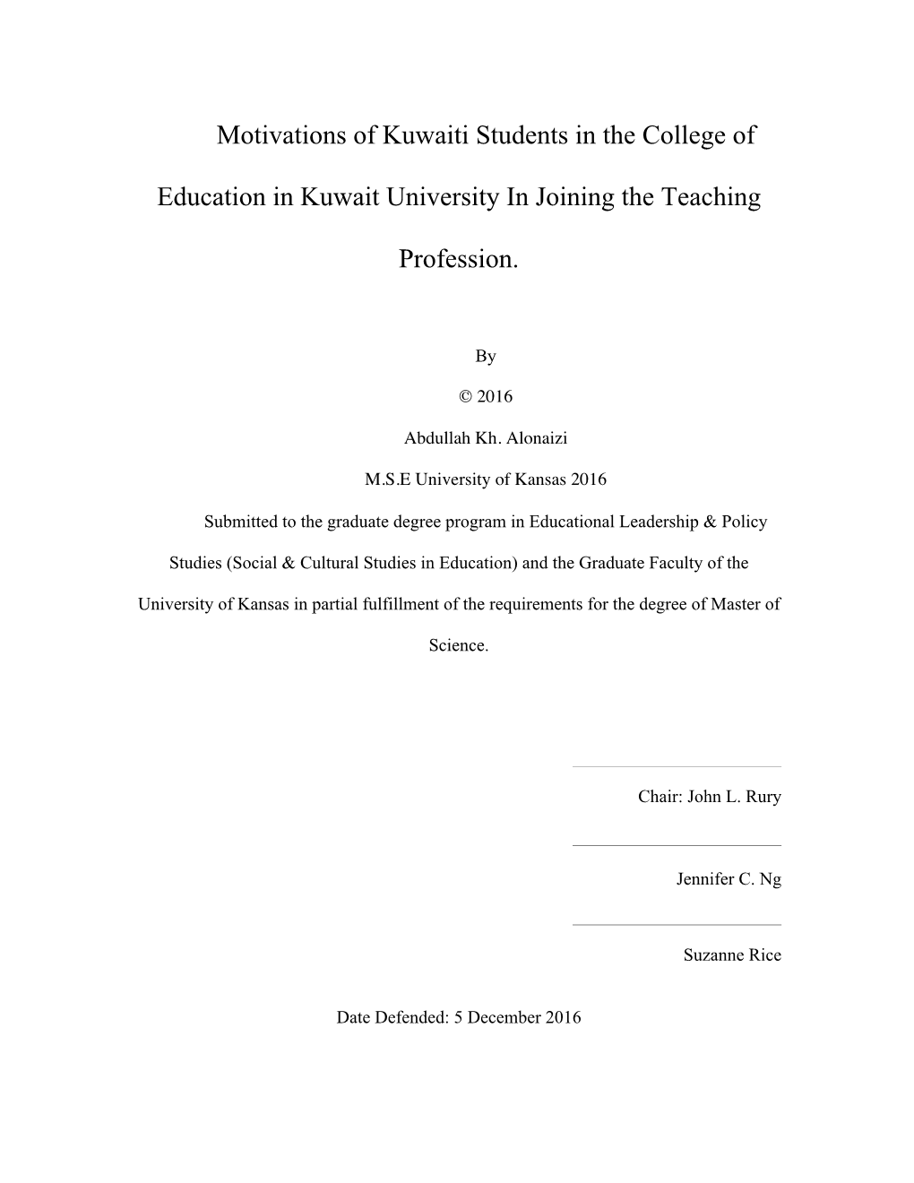 Motivations of Kuwaiti Students in the College of Education in Kuwait