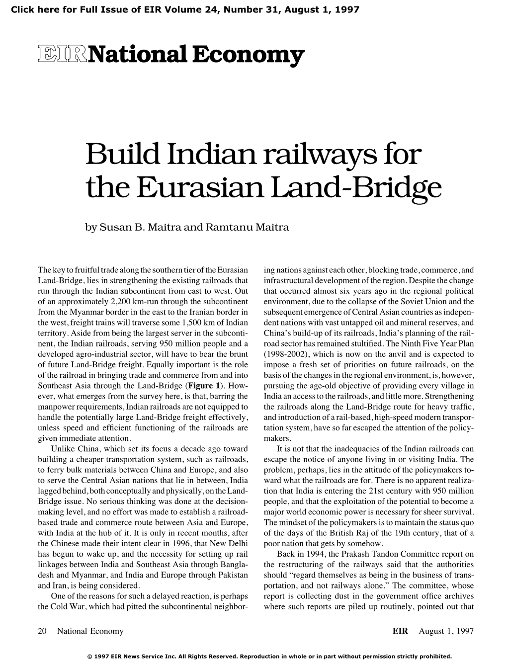 Build Indian Railways for the Eurasian Land-Bridge