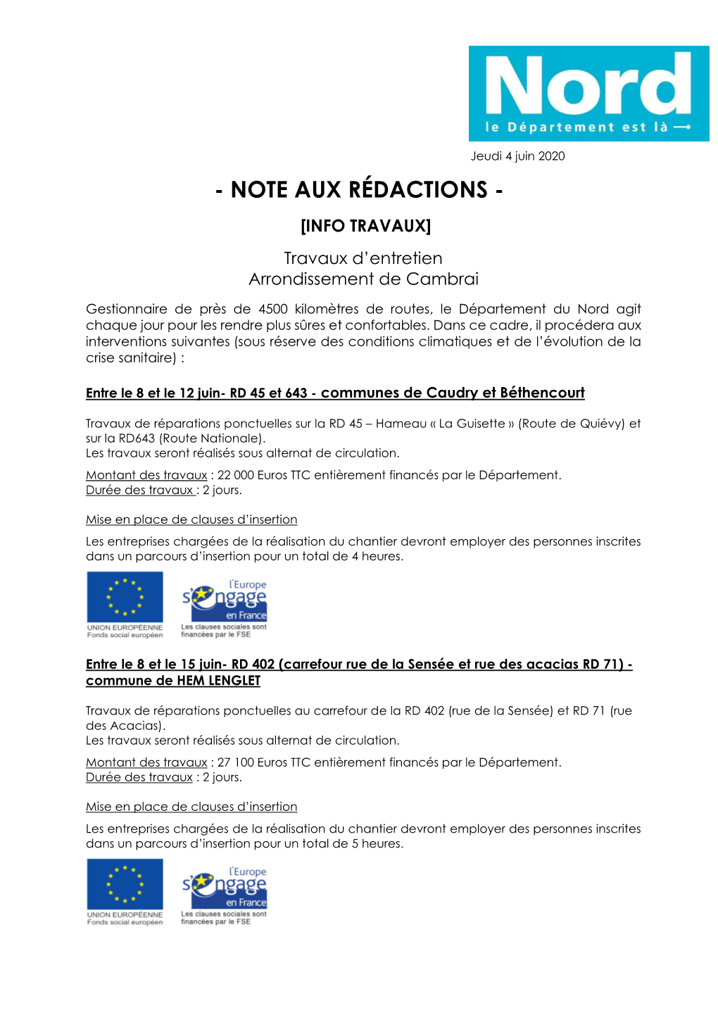 Note Aux Rédactions