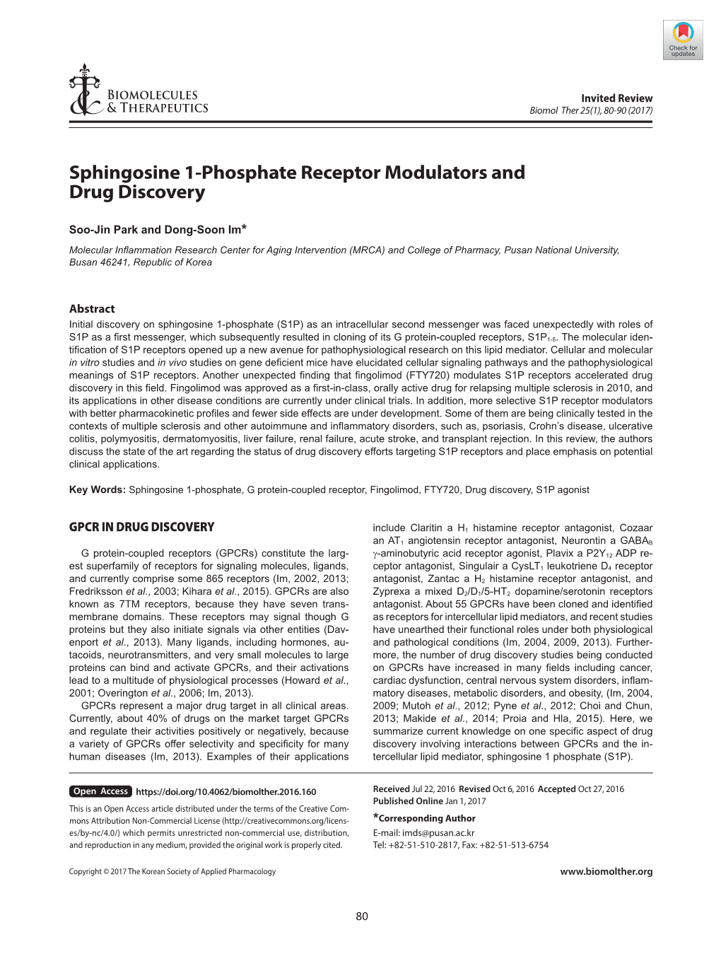 Sphingosine 1-Phosphate Receptor Modulators and Drug Discovery