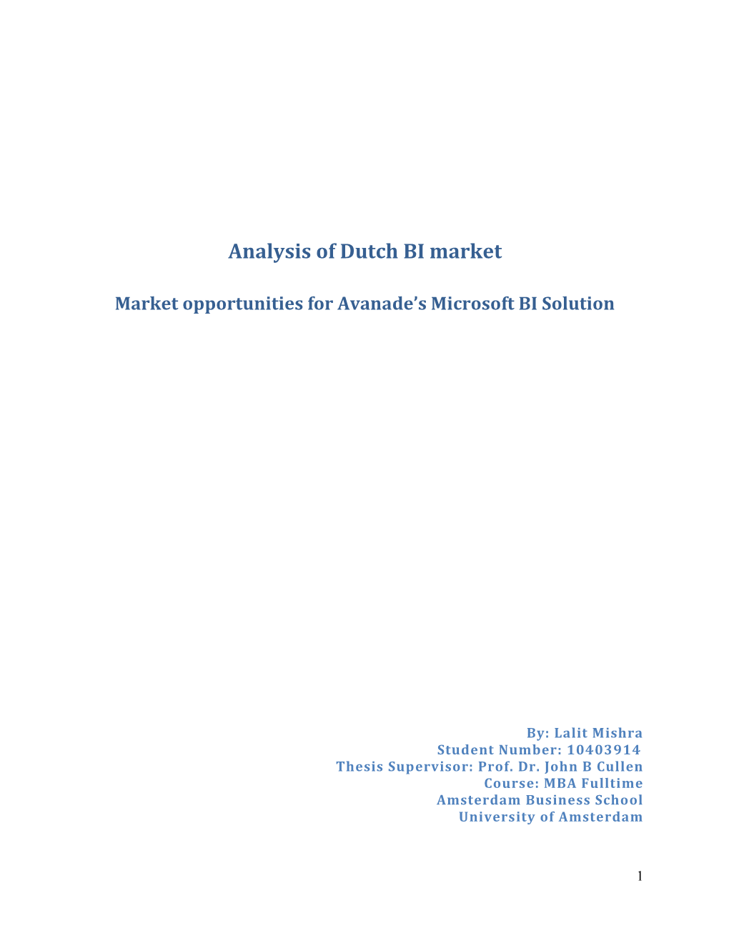 Analysis of Dutch BI Market
