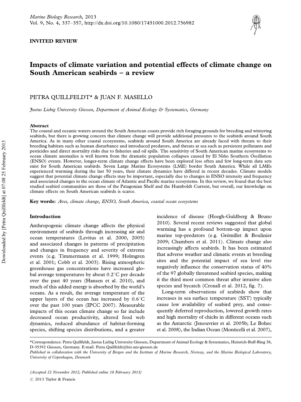 Impacts of Climate Variation and Potential Effects of Climate Change on South American Seabirds Á a Review