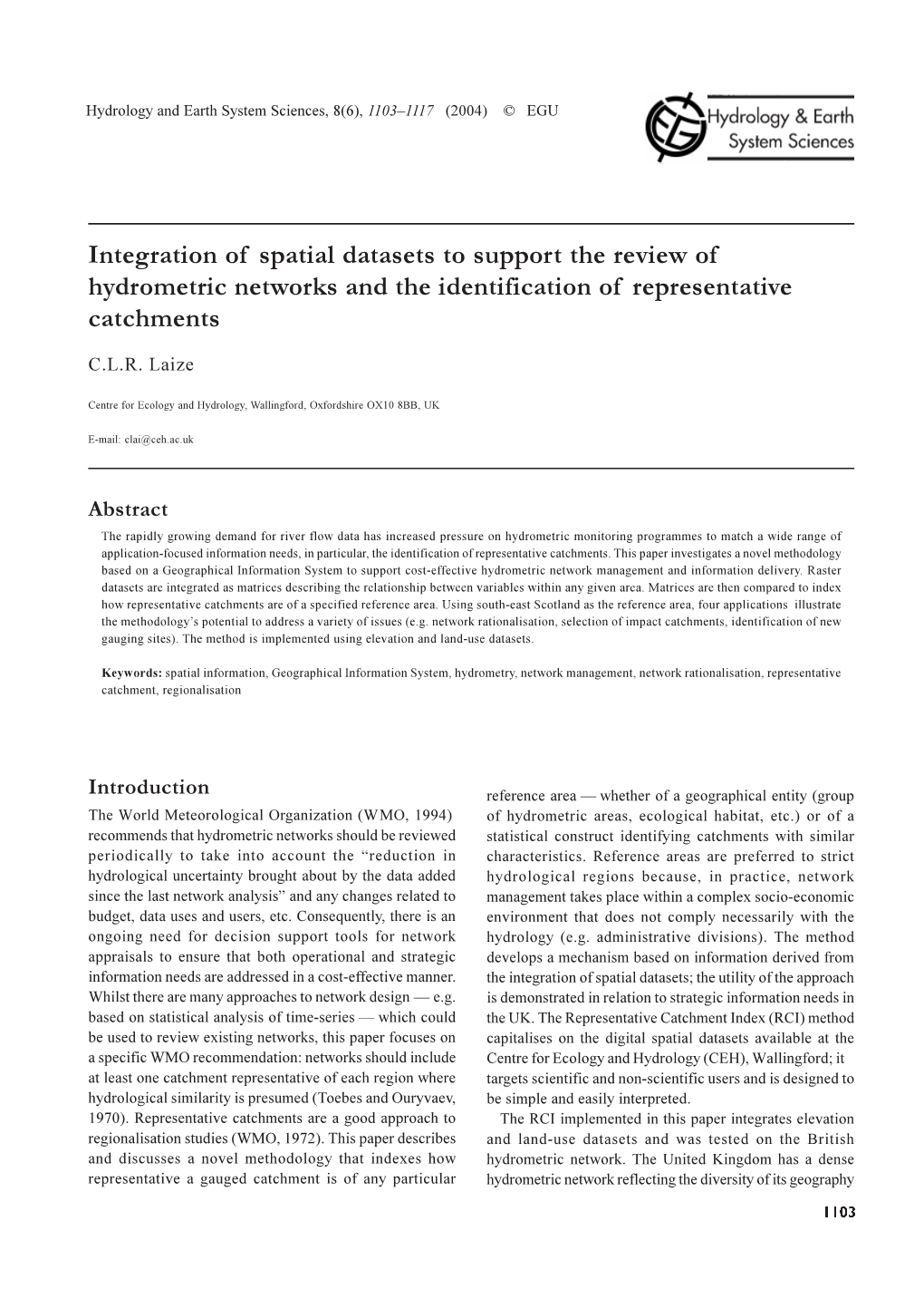 Integration of Spatial Datasets to Support the Review of Hydrometric Networks and the Identification of Representative Catchments