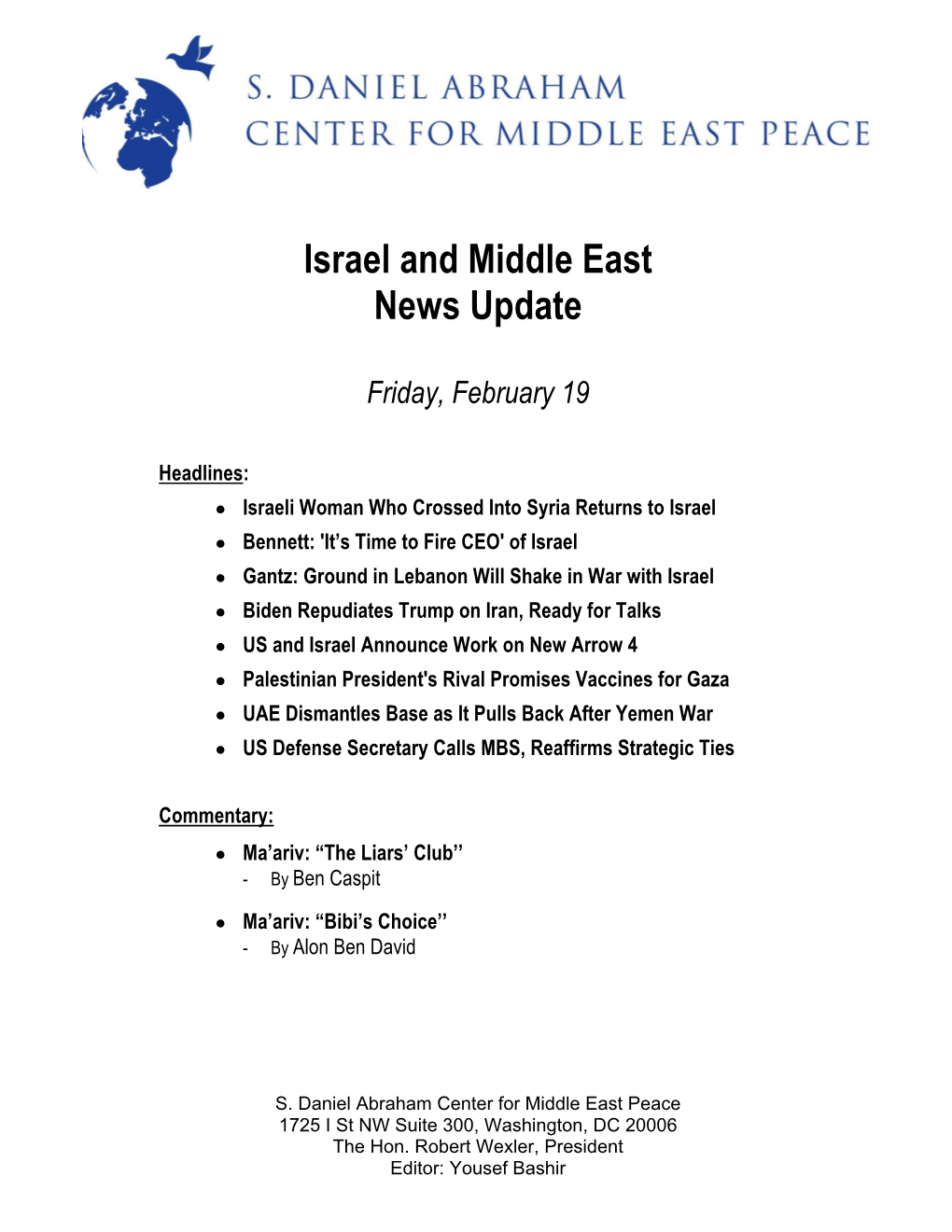 Israel and Middle East News Update