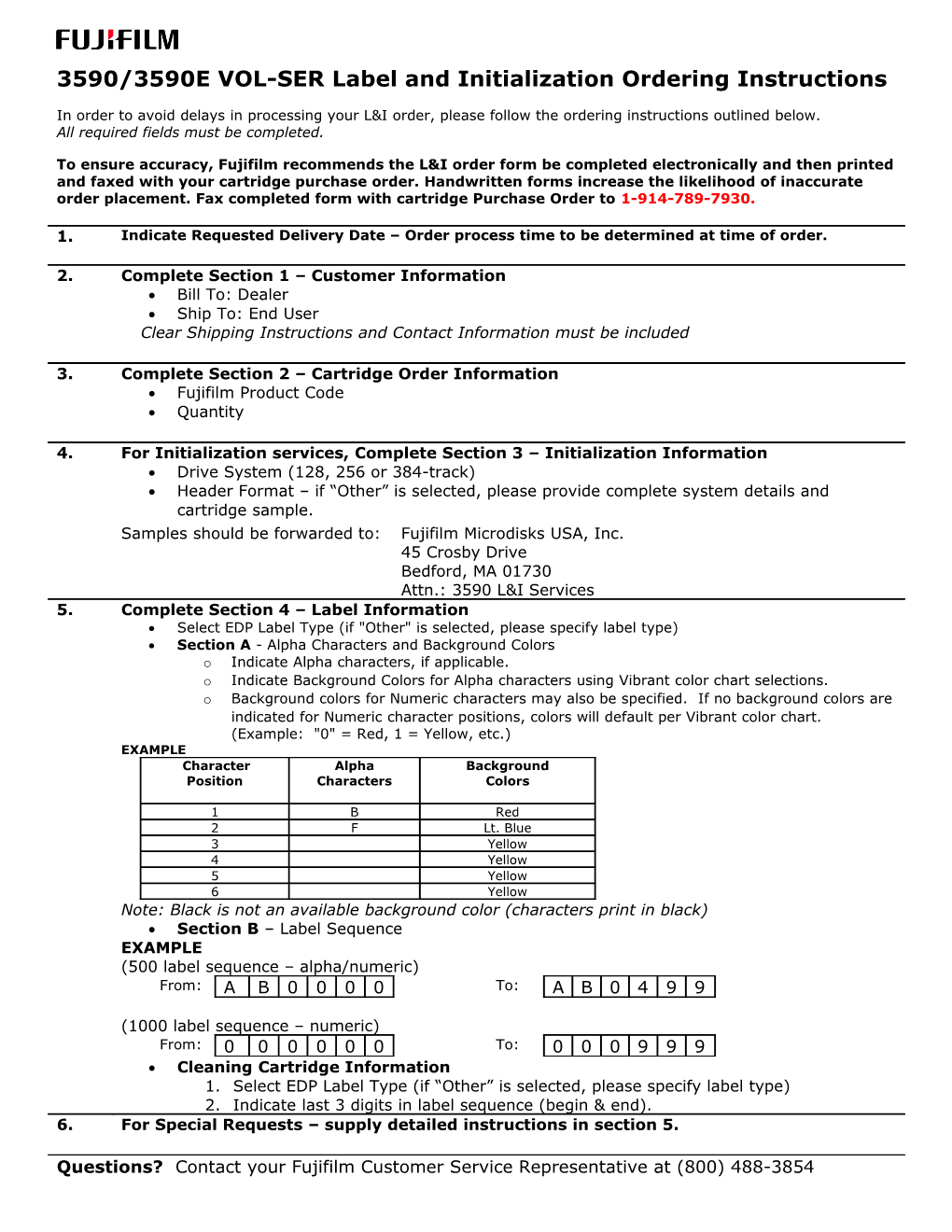 3590/3590E VOL-SER Label and Initialization Ordering Instructions