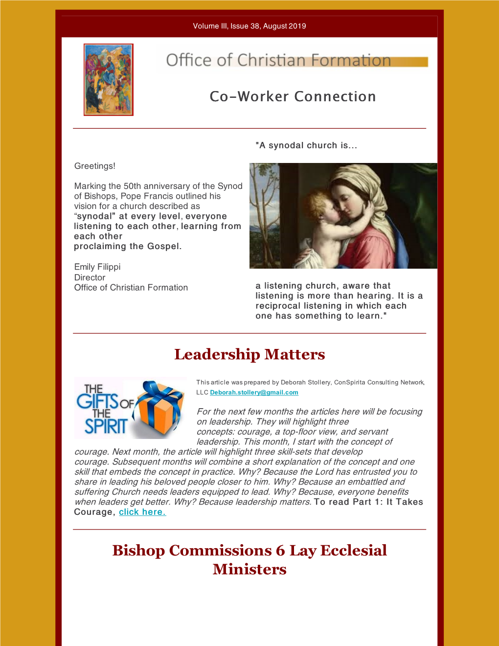 Leadership Matters Bishop Commissions 6 Lay Ecclesial