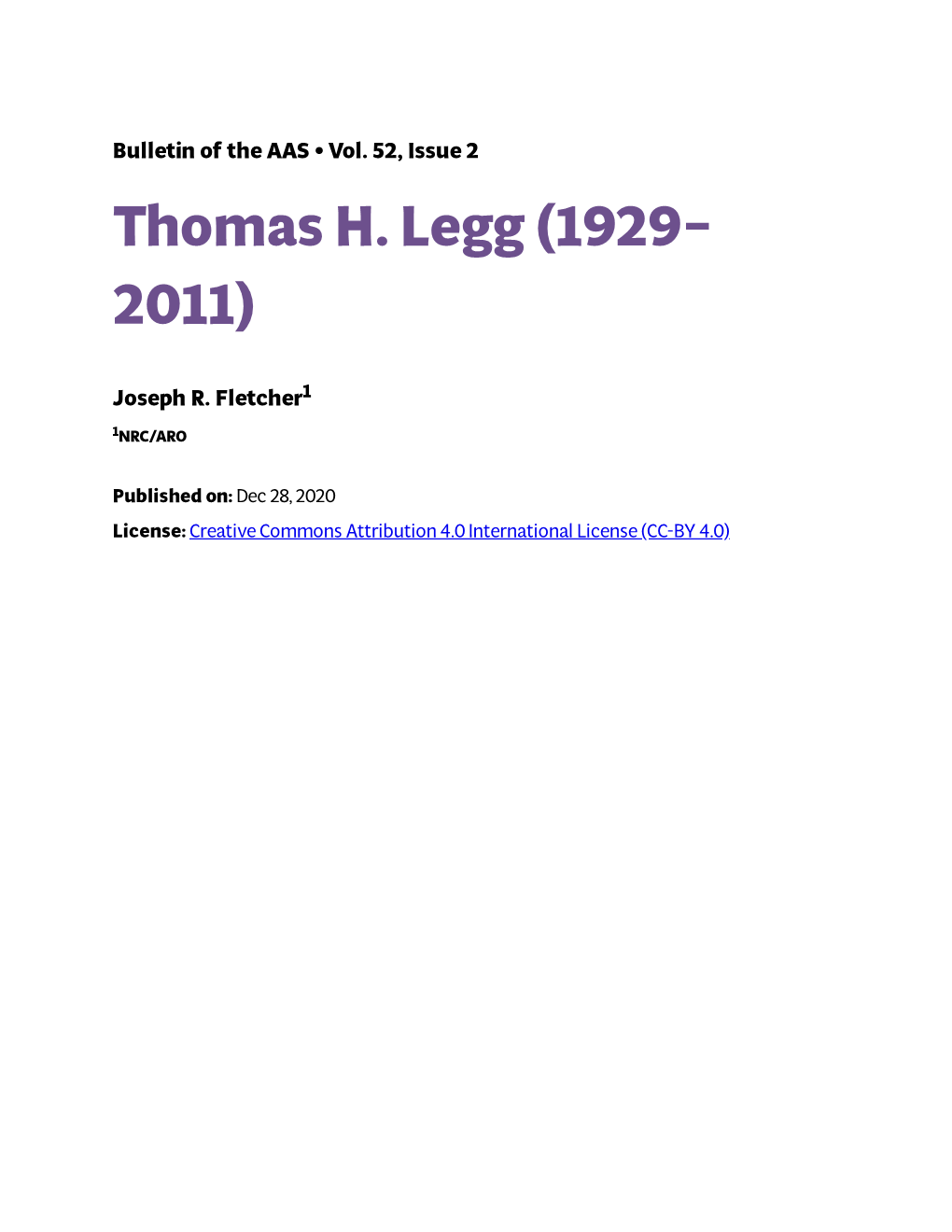 Thomas H. Legg (1929– 2011)