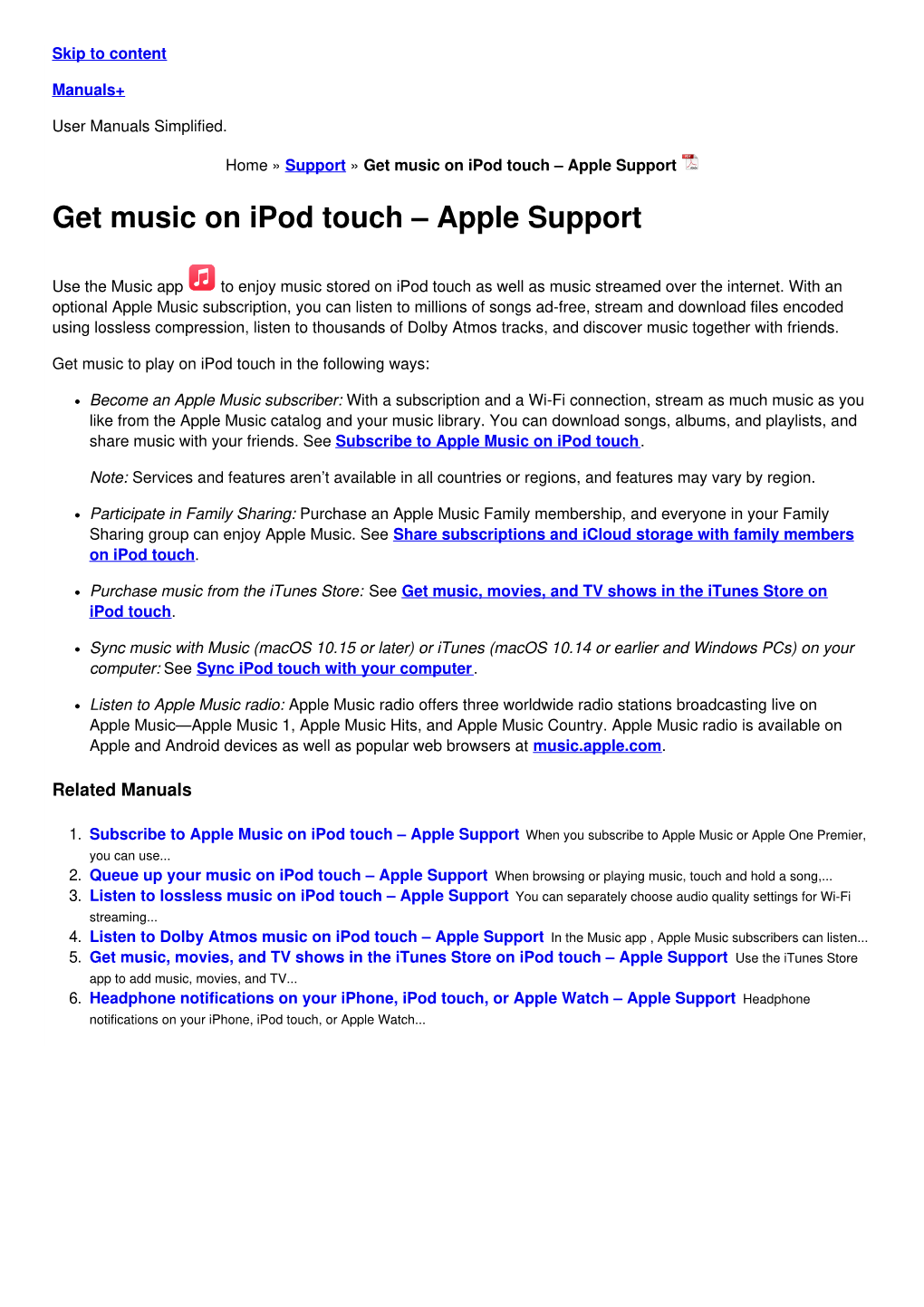 Get Music on Ipod Touch – Apple Support