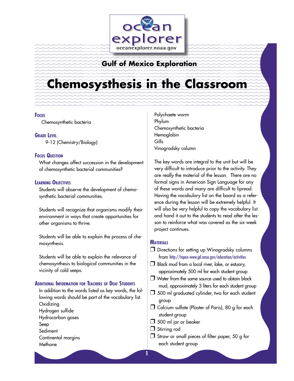 Chemosysthesis in the Classroom