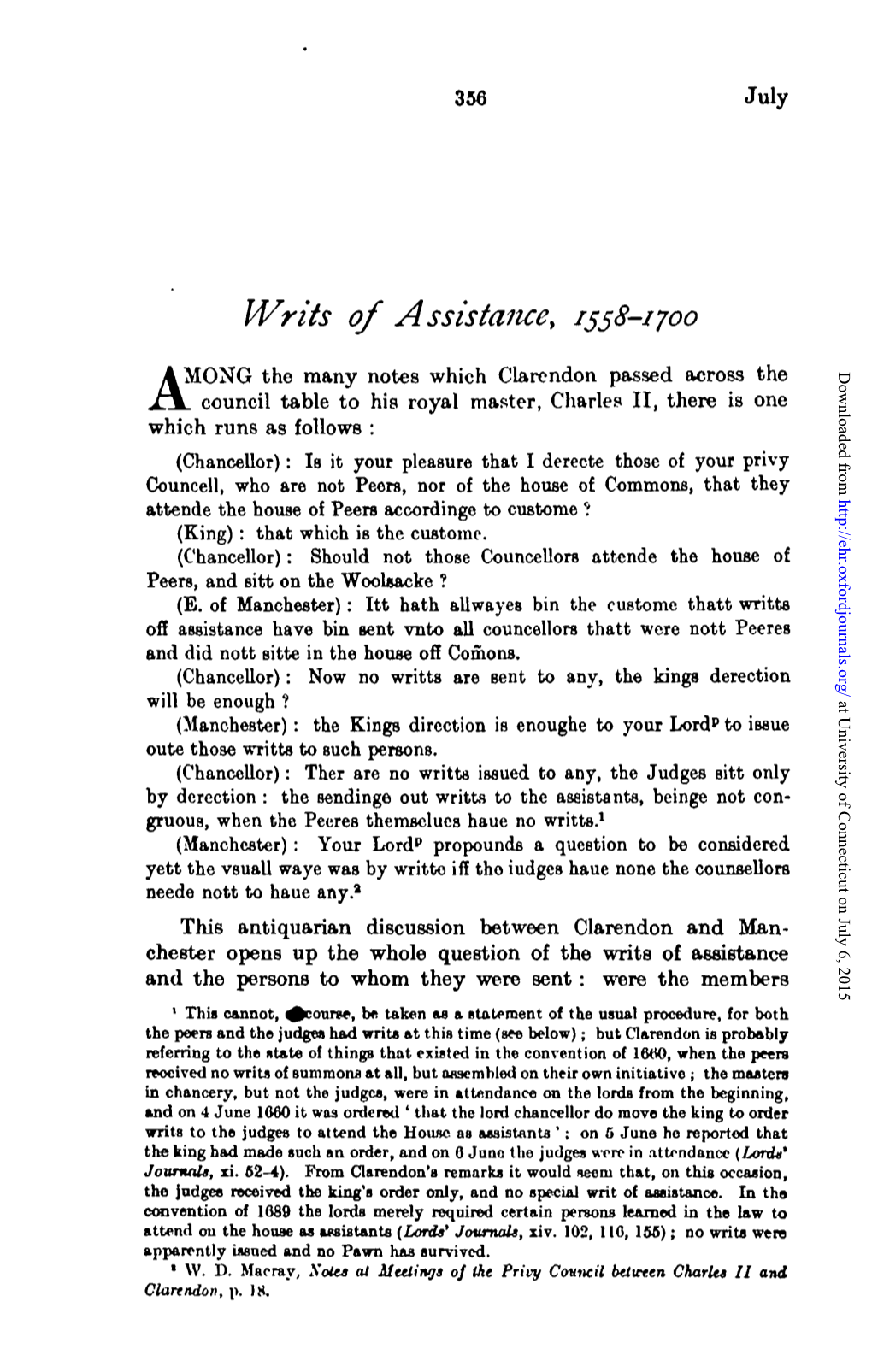 Writs of Assistance, 1558-1700