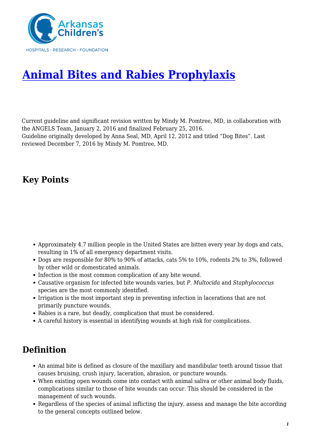 Animal Bites and Rabies Prophylaxis