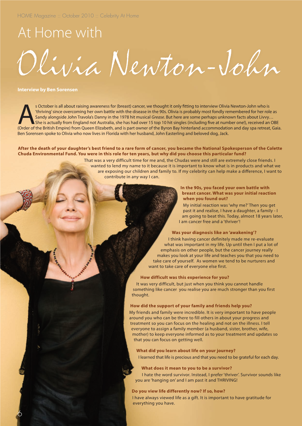 At Home with Olivia Newton-John Interview by Ben Sorensen