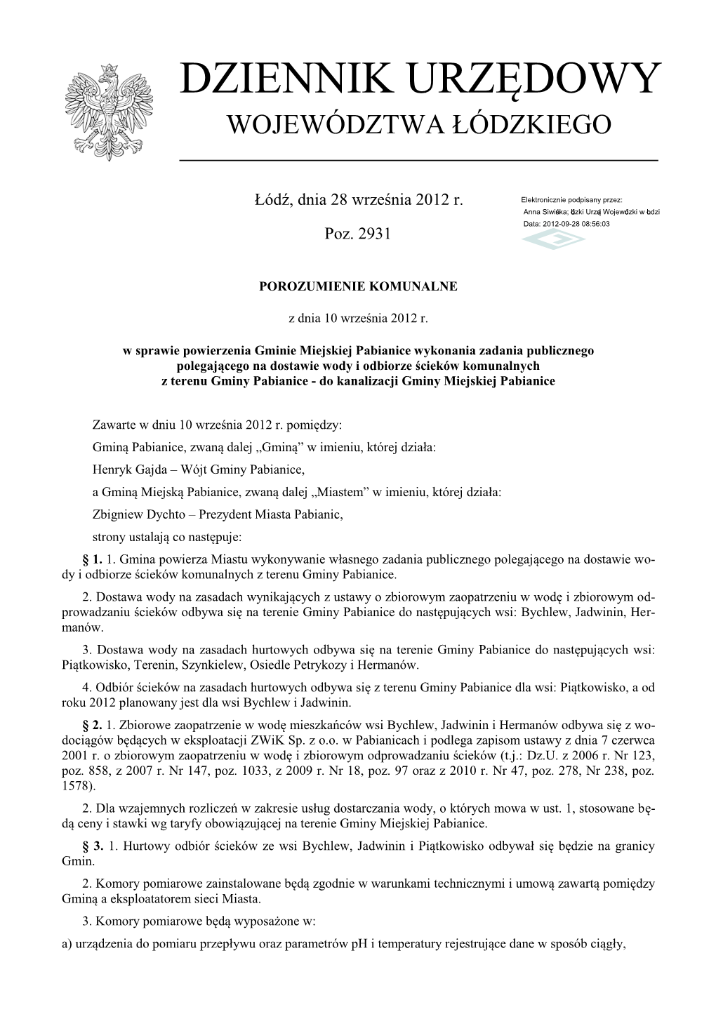 Porozumienie Komunalne Z Dnia 10 Września 2012 R