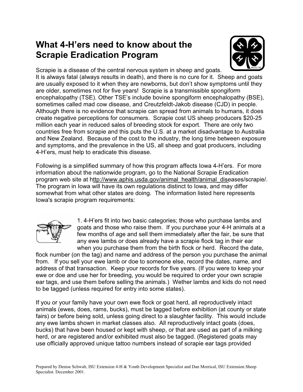 What 4-H'ers Need to Know About the Scrapie Eradication Program